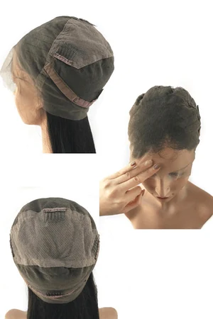Front view of the full lace wig styled with a natural parting and soft wave