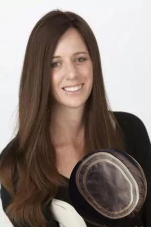 Women's mono skin topper shown from above with the front hairline visible