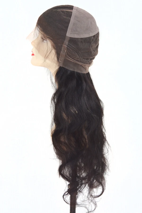 Back view of the wig showing the adjustable straps and lace base