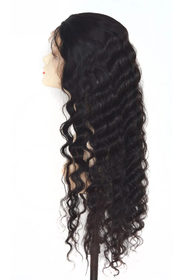 Back view of the full lace wig showing the lace base and strap system