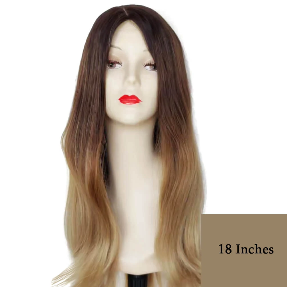 Women's full lace wig with silk top shown from above, highlighting the natural hairline and texture