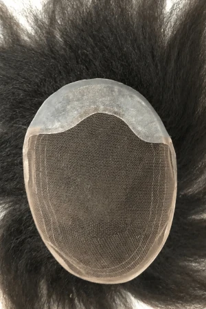YHSL: Yaki Hair Mens Toupee Skin Front Lace Hair Pieces For Men shown on a display head
