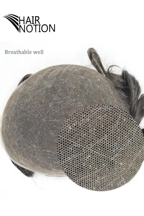 SFF-DE full French lace men's hair system shown from above with the front hairline visible