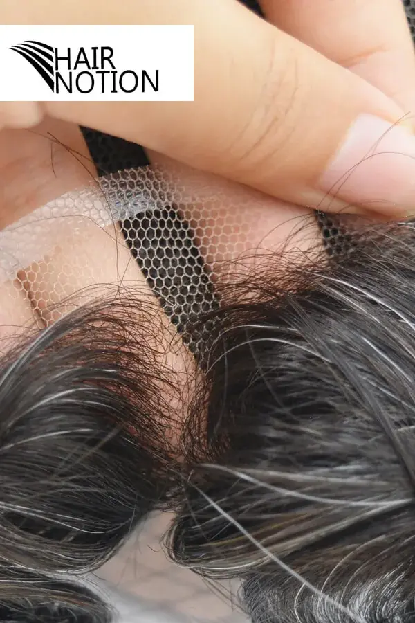 SFF-FR full French lace men's hair system shown from above with the front hairline visible