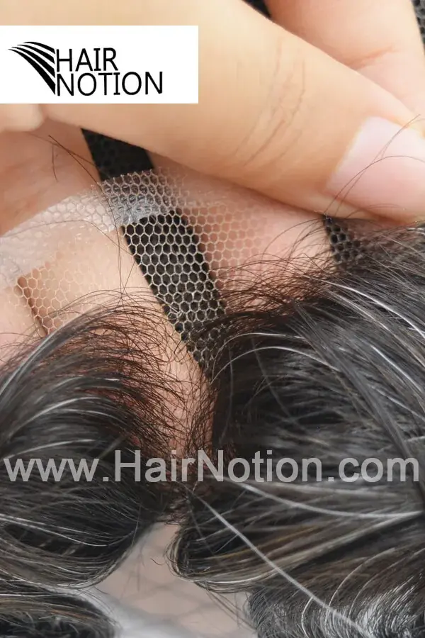 B-SFFM full French lace men's hair system shown from above with the front hairline visible
