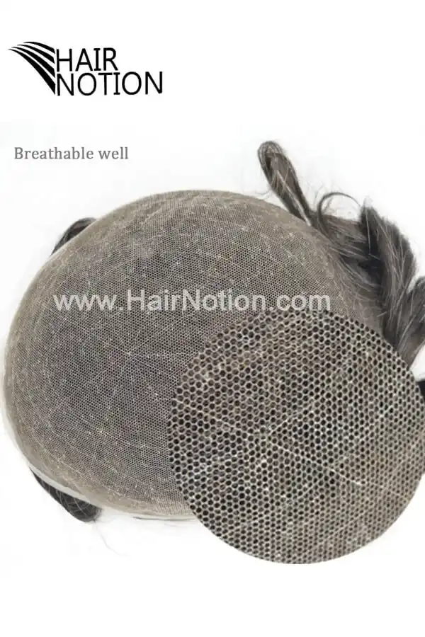 A-SFFM-FR hair system shown from the side, highlighting the breathable lace base and natural hairline