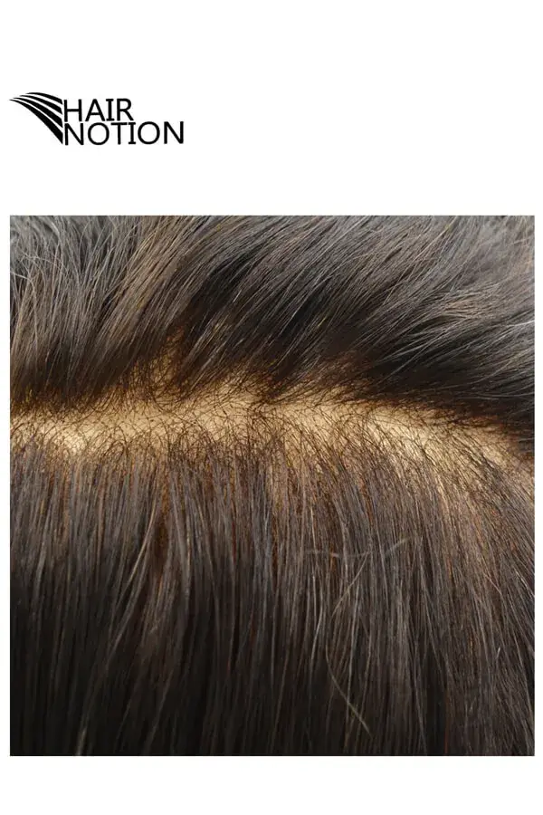 SFS-DE full Swiss lace men's hair system shown from above with the front hairline visible