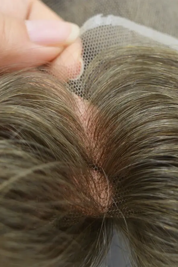 SFS-IT full Swiss lace men's hair system shown from above with the front hairline visible