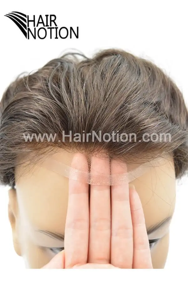 BY-Q7-FR French lace front men's hair system shown from above with the front hairline visible