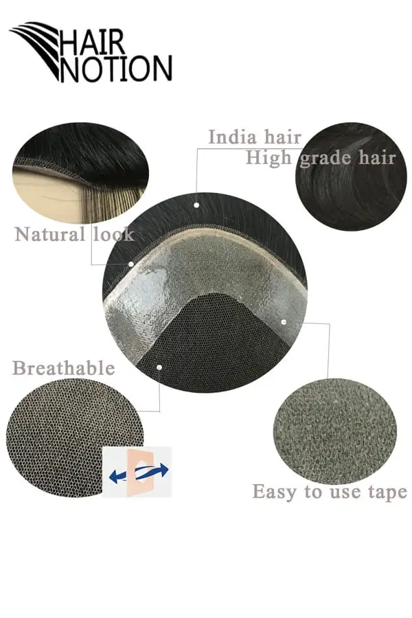C-LT Swiss lace top men's hair system shown from above with the front hairline visible
