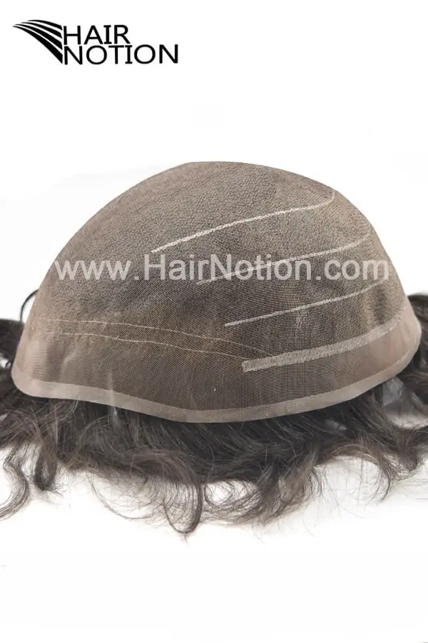 Z-3PCS D-FWM fine welded mono men's hair system shown from above with the front hairline visible