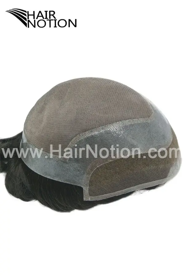 E-AN lace front mono men's hair system shown from above with the front hairline visible