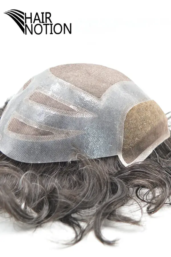 E-SKY durable lace front mono men's hair toupee shown from above with the front hairline visible