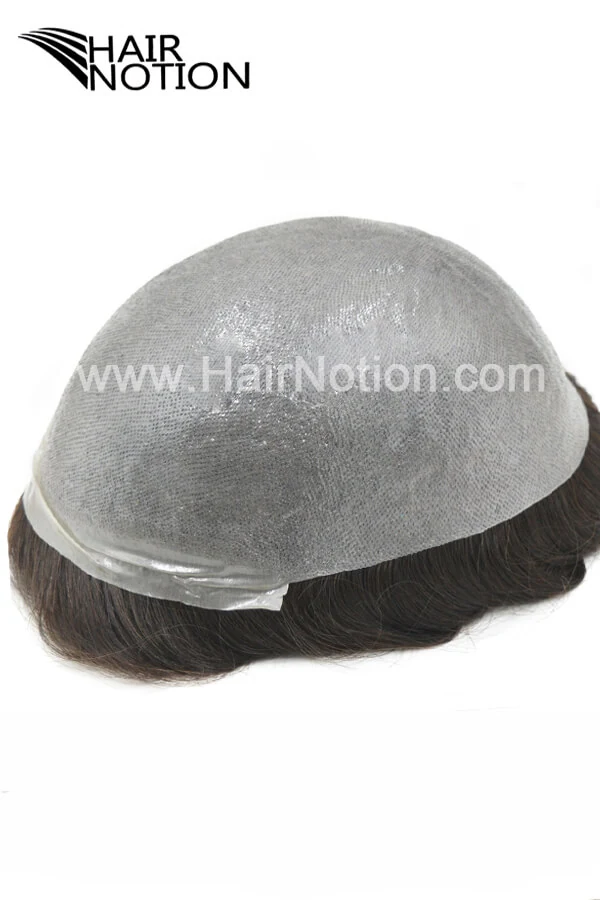 Customized STS men's hair system shown from above with the V-loop front visible