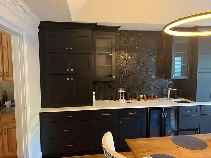Shaker cabinet run with a worktop in a compact kitchenette