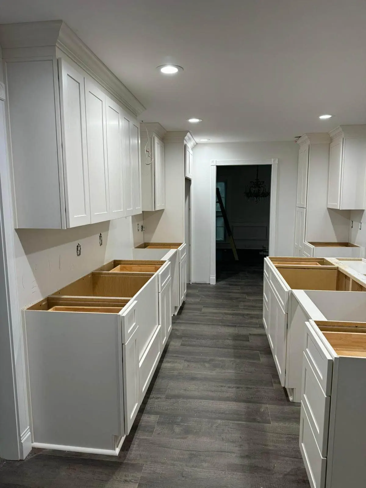 Kitchen cabinets part way through assembly on site