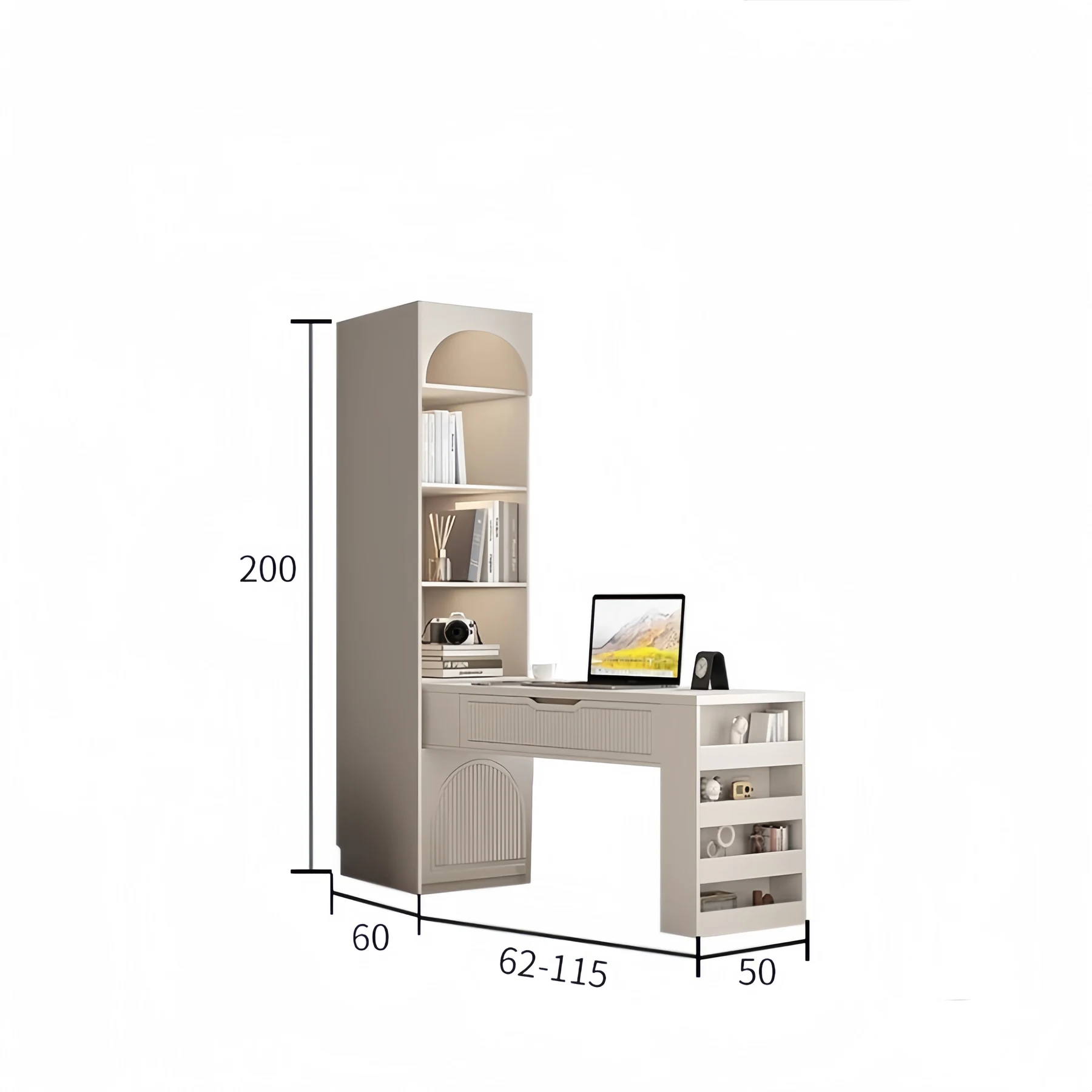 Desk run adjustable between 62 cm and 115 cm alongside a 60 cm column