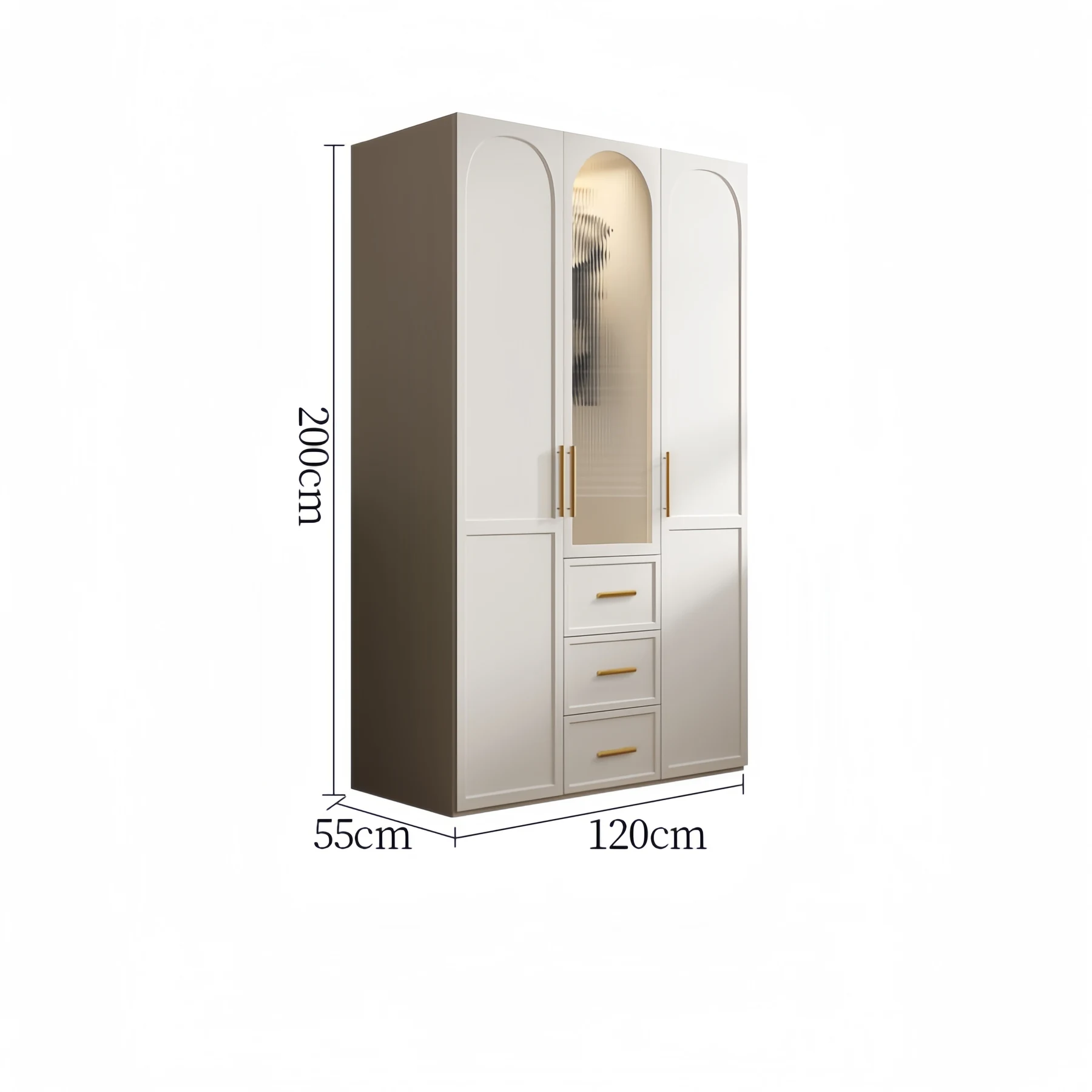 120 cm wide configuration, 55 cm deep, 200 cm high