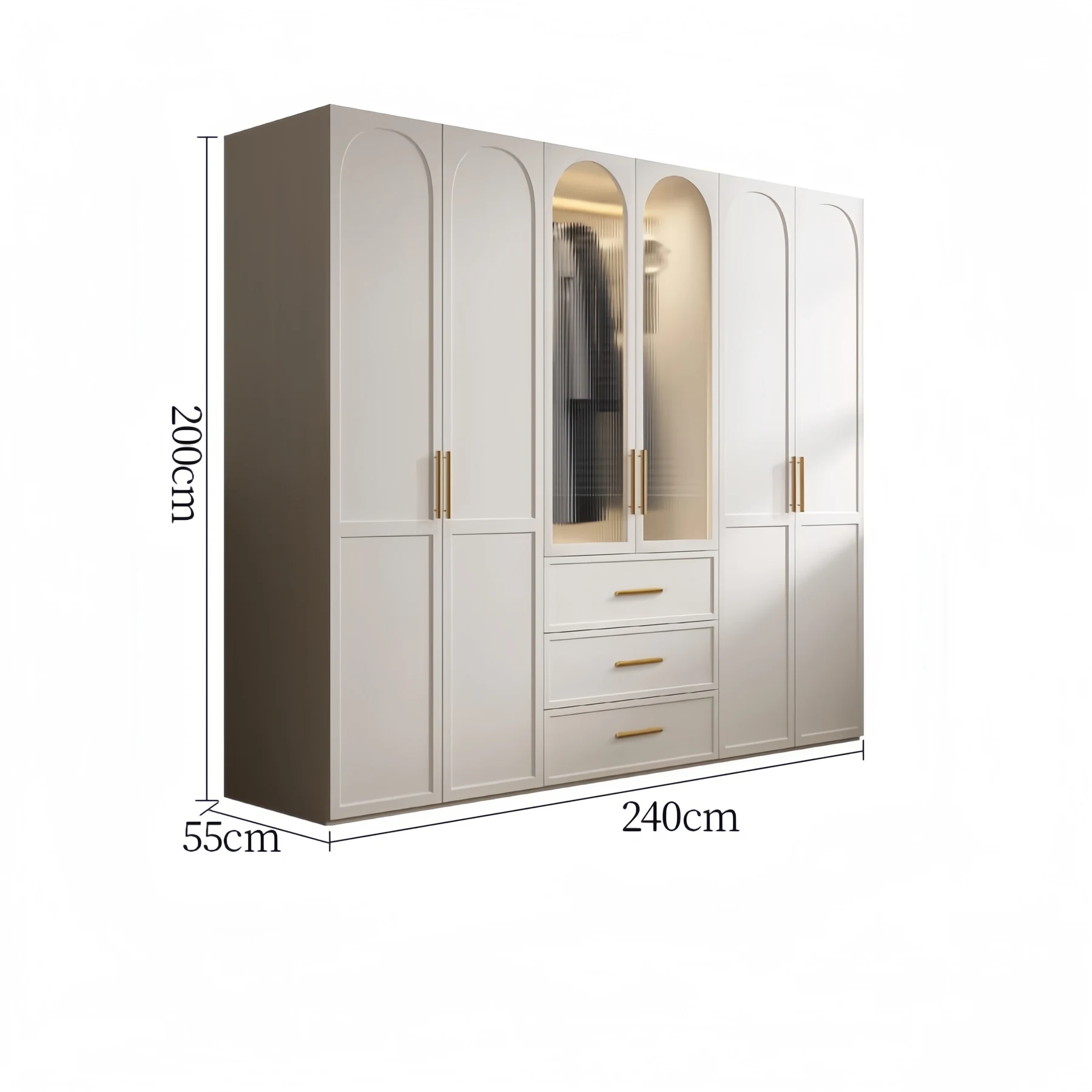 240 cm wide configuration, 55 cm deep, 200 cm high