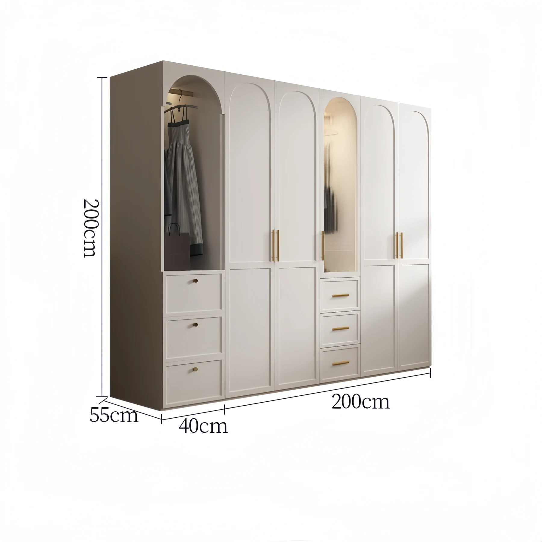 200 cm run with a 40 cm side section, 55 cm deep