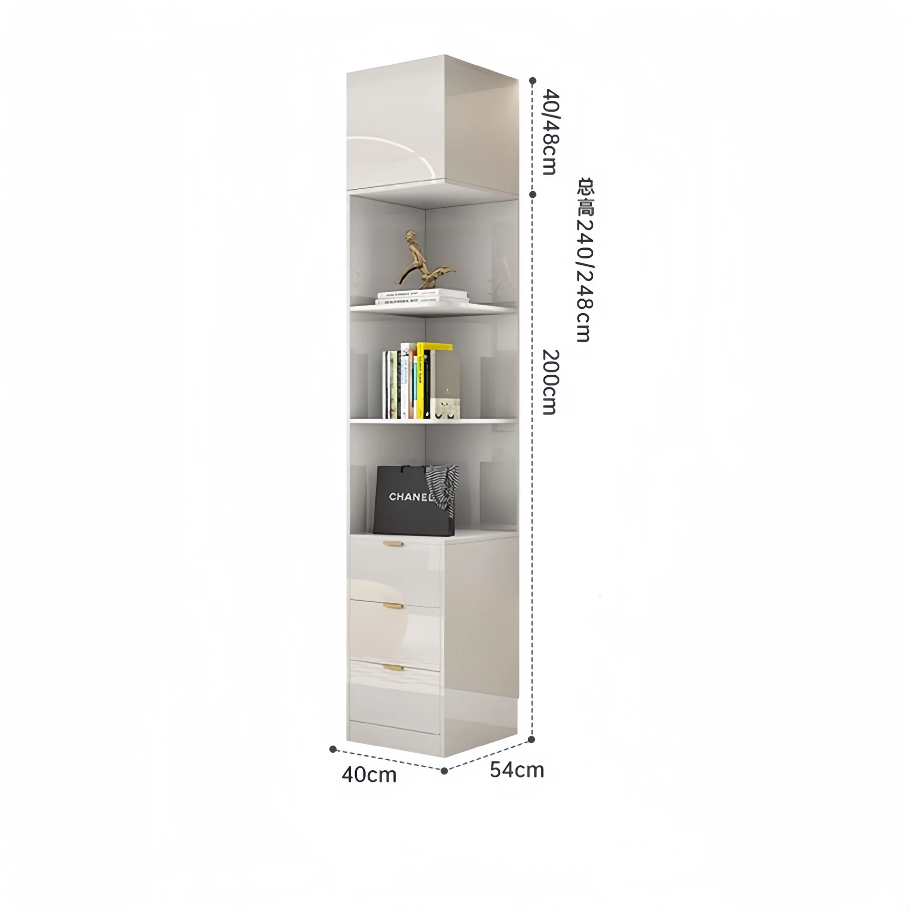 40 cm display column, 54 cm deep, 200 cm high