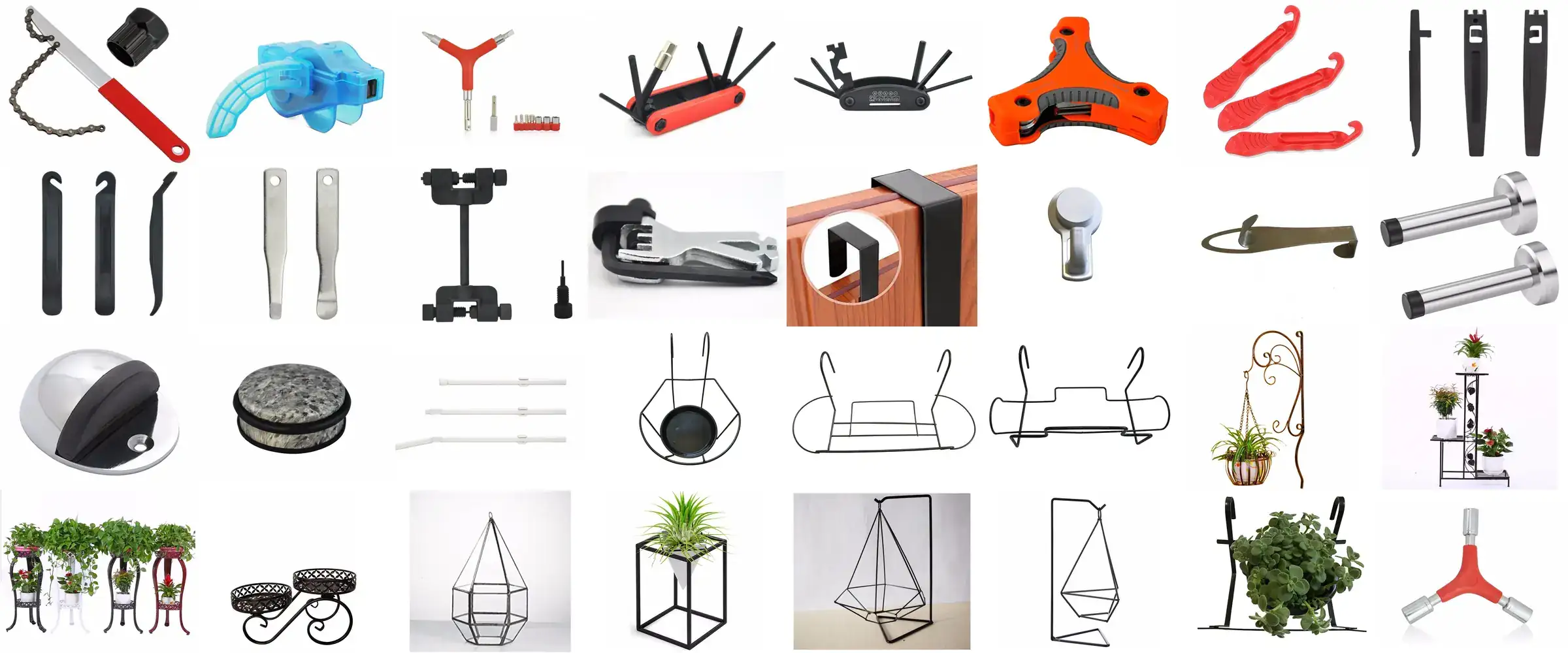 Bicycle repair tools, plant stands, hooks and door stoppers made by Huanhai Hardware and Tools Factory
