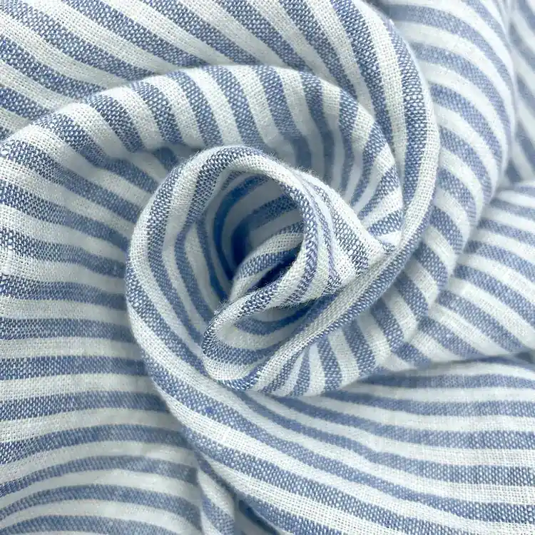 100% French Linen Fabric Soft Striped Yarn Dyed Linen Fabric - view 5