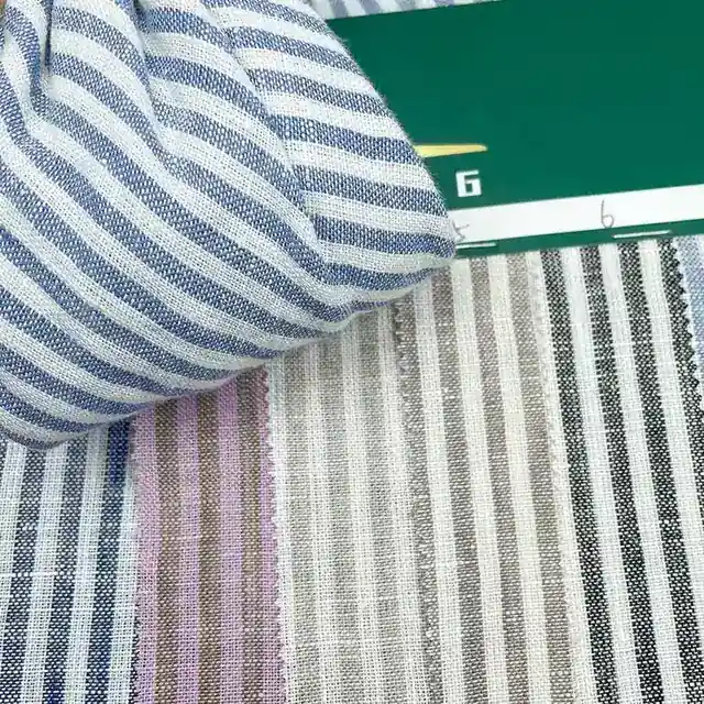 100% French Linen Fabric Soft Striped Yarn Dyed Linen Fabric - view 4