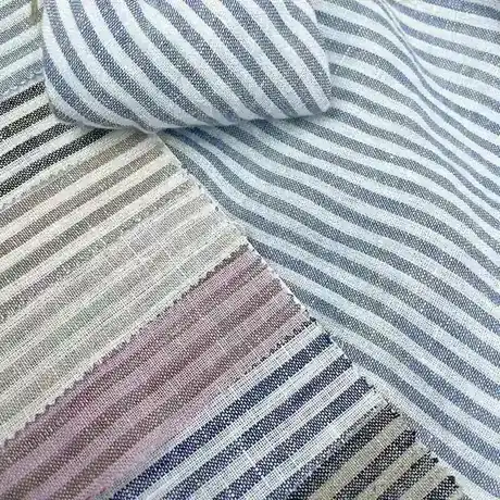 100% French Linen Fabric Soft Striped Yarn Dyed Linen Fabric