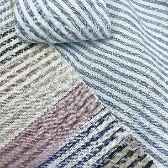 100% French Linen Fabric Soft Striped Yarn Dyed Linen Fabric