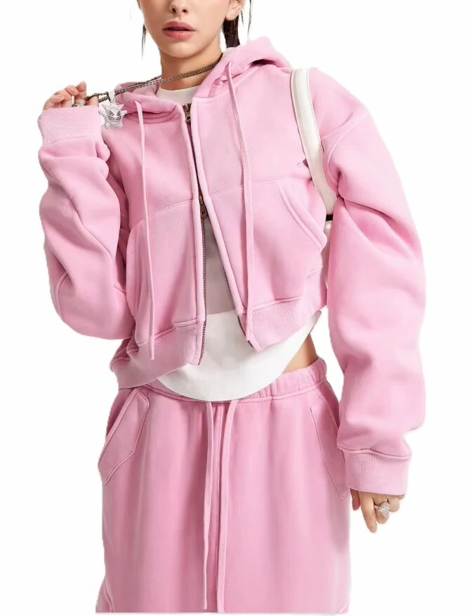 Autumn Women's Fleece-Lined Short Cropped Hoodie