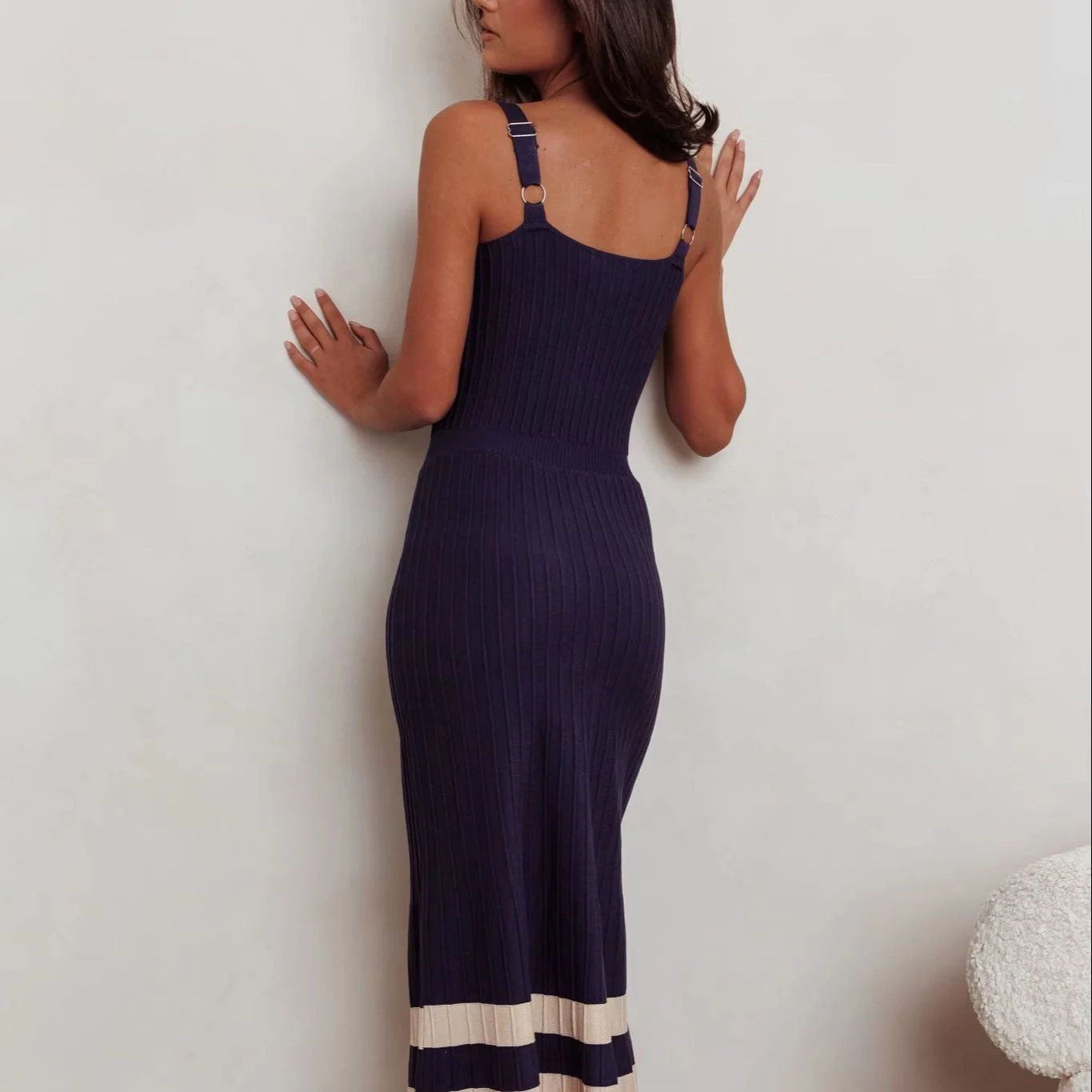 Custom Knit Navy Women's Long Casual Party - view 2