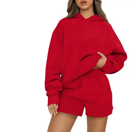 Custom Printing Women Fashion Hoodie Two-Piece Short Set