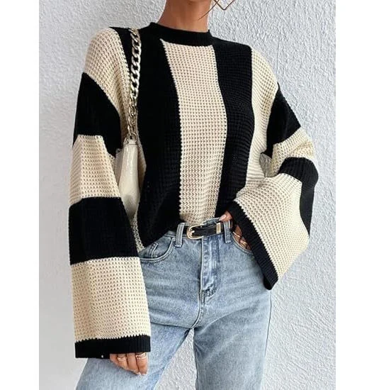Custom Striped Niche Knitted Women's Sweater Top - view 4