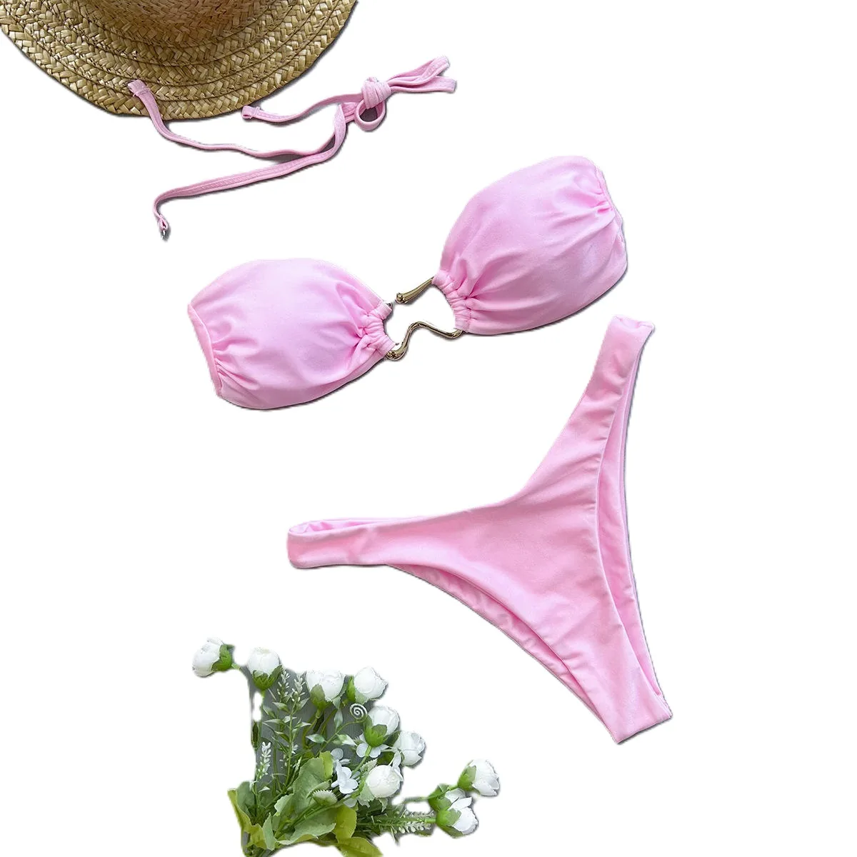 Factory's New Elegant High Cut Bikini Tube Top Swimsuit - view 5
