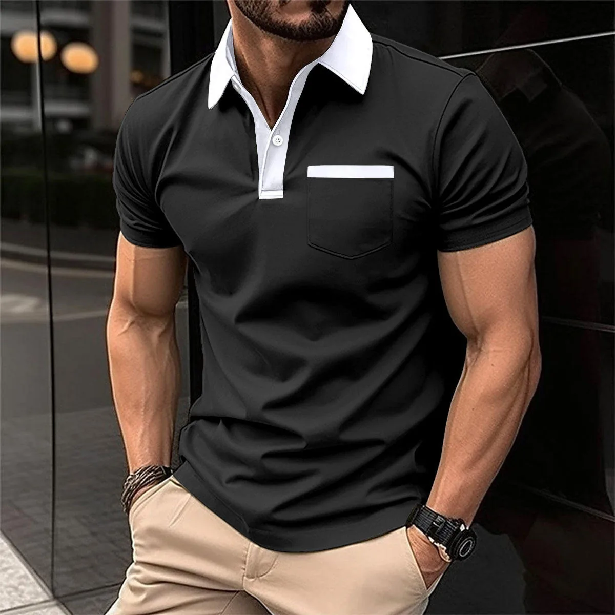 Slim-fit lapel polo shirt from the men's knit programme