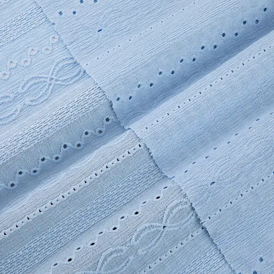 Light Blue Mesh Net Jacquard Embroidered Eyelet Fabric - view 5