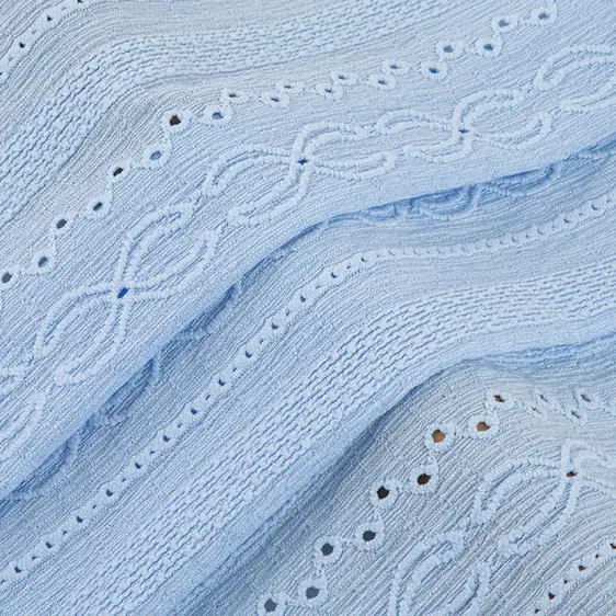 Light Blue Mesh Net Jacquard Embroidered Eyelet Fabric - view 6