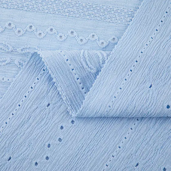 Light Blue Mesh Net Jacquard Embroidered Eyelet Fabric - view 3