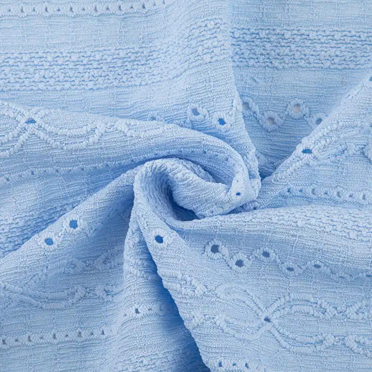 Light Blue Mesh Net Jacquard Embroidered Eyelet Fabric