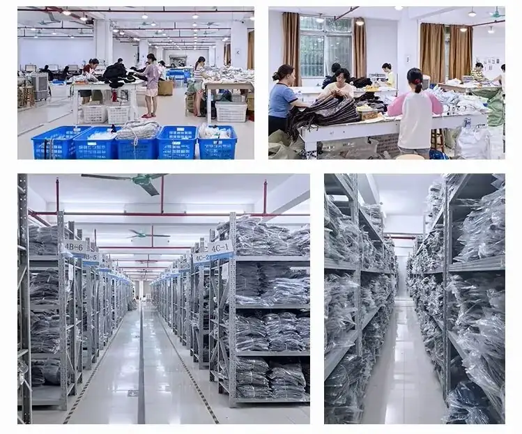 Cutting room, sewing lines and finished-goods store in the partner factory