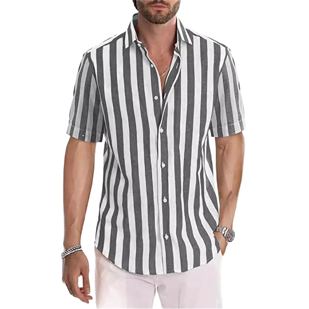 Summer Breathable High Quality Stripe Short Sleeve Shirt - view 2