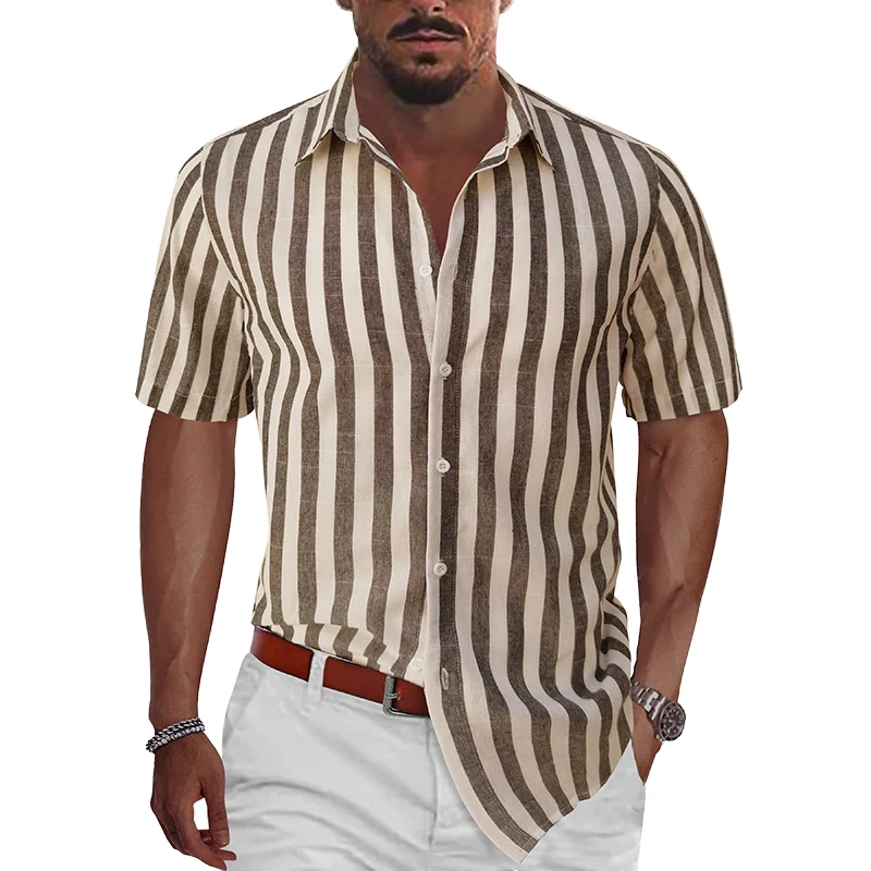 Summer Breathable High Quality Stripe Short Sleeve Shirt - view 3
