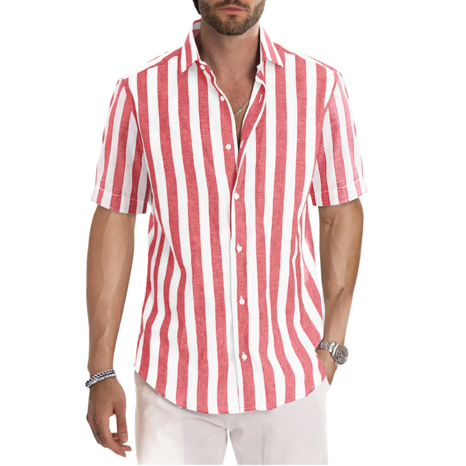 Summer Breathable High Quality Stripe Short Sleeve Shirt