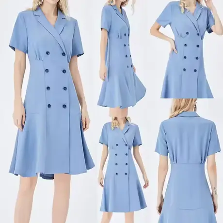 Wholesale Clothes Button up V-neck Short Sleeve Casual Ladies