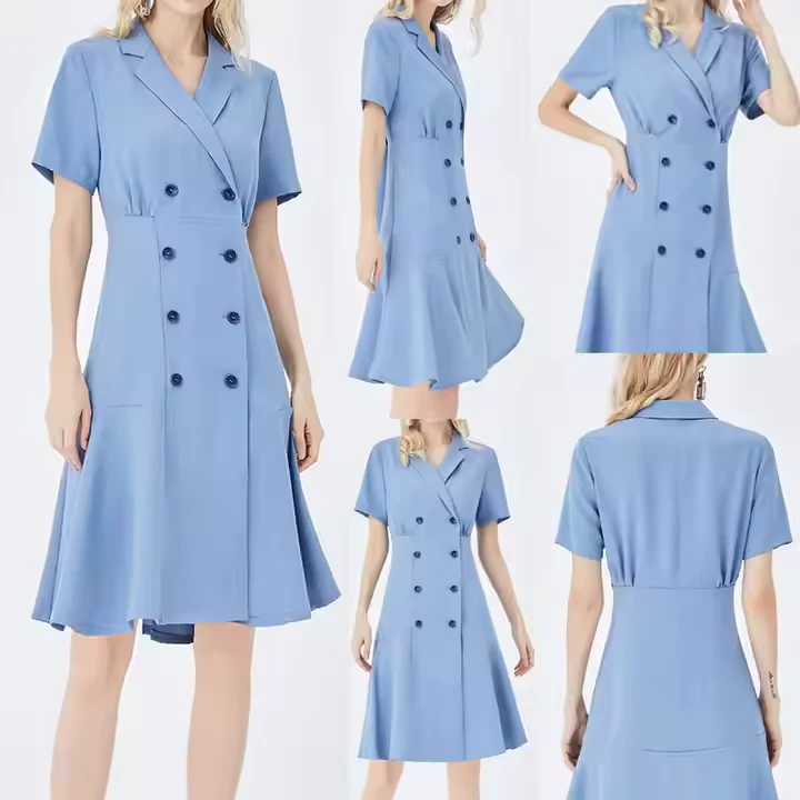 Wholesale Clothes Button up V-neck Short Sleeve Casual Ladies
