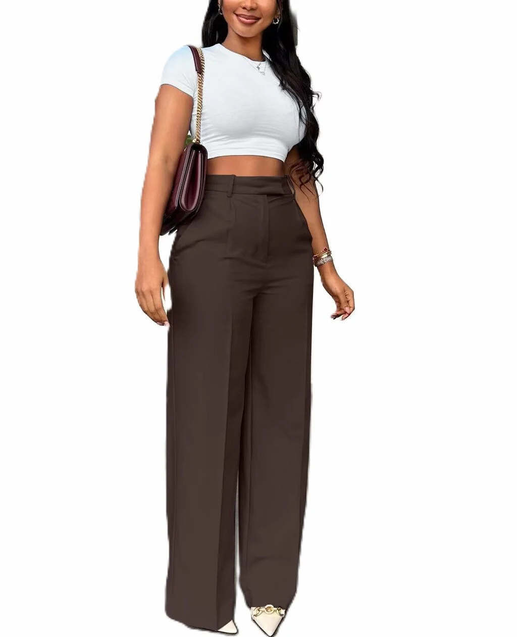 Women's High Waisted Straight Leg Wide Leg Casual Pants