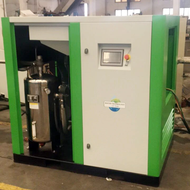 TITAN oil free water lubricated screw air compressor installed in a processing plant