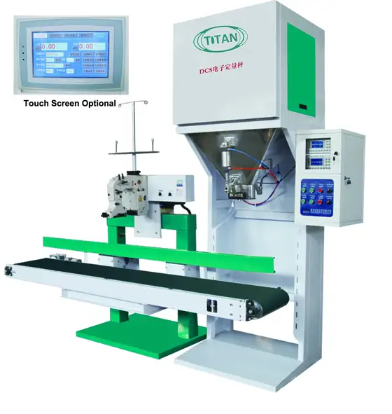 Packing machine control panel with touch screen and bag clamp