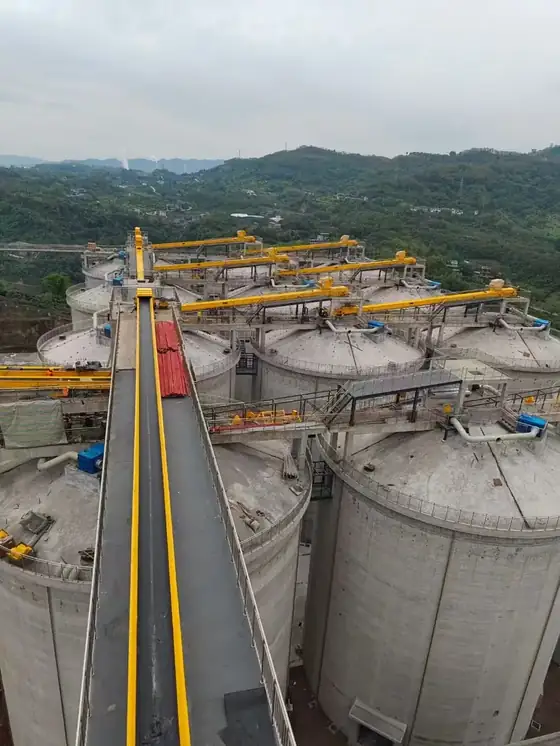 Concrete silo cells and the adjoining handling tower on a project site